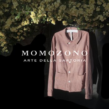 草木染めサーモンピンク(桃色)リネン、ダブルブレストフレンチワークジャケット MZ originalの画像