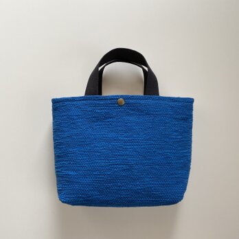 裂き織りのバッグSスクエア  青の画像