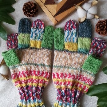 【再販】春色手袋〜オパール毛糸のスマホ対応5本指手袋の画像