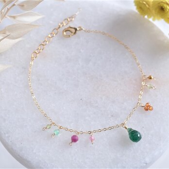 Green Aventurine bracelet：グリーンアベンチュリン　チェーンブレスレット　天然石　オレンジの画像