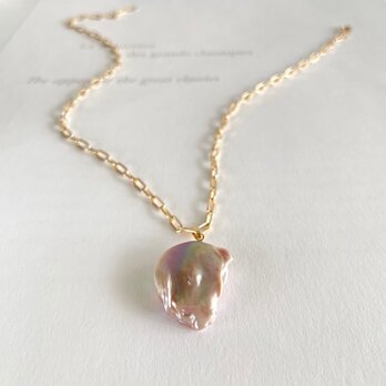 春色 淡水真珠 チューリップの蕾型パールのペンダント＆ネックレス（K14gf)の画像