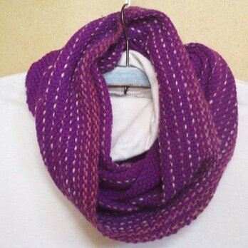 Sale 手織り カシミア混スヌード　赤紫　グラデーションの画像