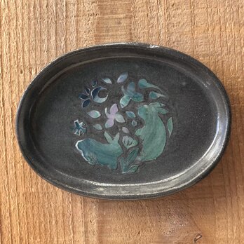 kakiotoshi black 豆皿　－　うさぎの親子の画像