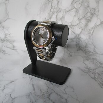 父の日　刻印　名入れ　ラッピング　　オールブラック細い丸パイプ1本掛け腕時計スタンド 　の画像