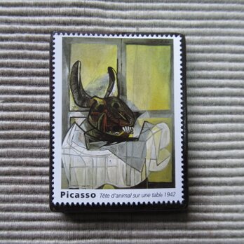 フランス　美術「ピカソ」切手ブローチ7829の画像