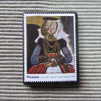 フランス　美術「ピカソ」切手ブローチ7830の画像