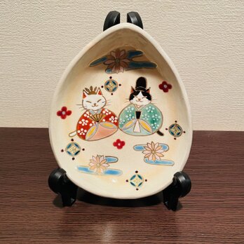 京焼　猫のお雛様　飾り皿　座り雛の画像