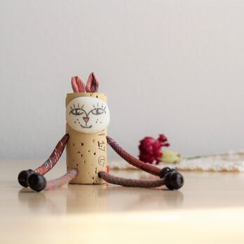 古布のコルク人形　ねこちゃんシリーズ　Mの画像