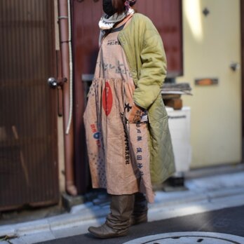 柿渋染め手ぬぐいのサロペットワンピース　西日本