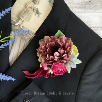 卒業式・入学式に♡ダリアと薔薇のコサージュ（コサージュケース付き）　入園式　入学式　オリーブ　結婚式　フォーマルの画像