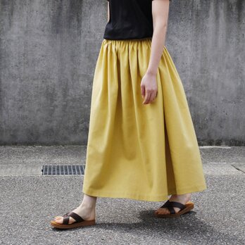 コットンリネン ギャザースカート（レモンシフォン）リネン ロング マキシの画像
