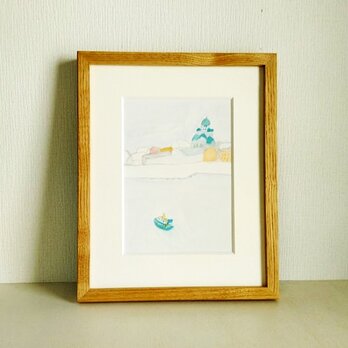 原画「港町」※木製額縁入り（インチサイズ）の画像