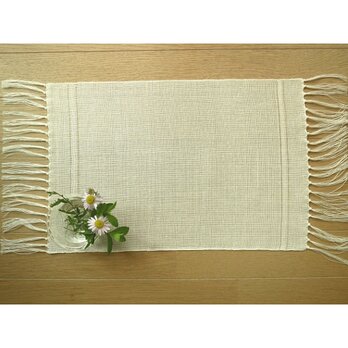 ２）手織り　白い麻のテーブルセンター　ランチョンマットの画像