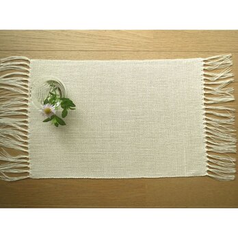 ３）手織り　白い麻のテーブルセンター　ランチョンマットの画像