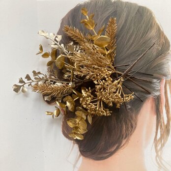 メタルカラーリーフ　髪飾りセット 成人式 結婚式の画像
