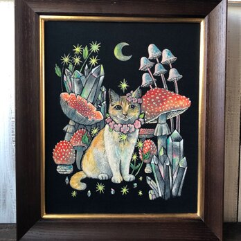 「あたちキキ一番可愛いの」F3サイズ額付きアート作品原画 猫 徳島洋子作品 ★ 星月猫の画像