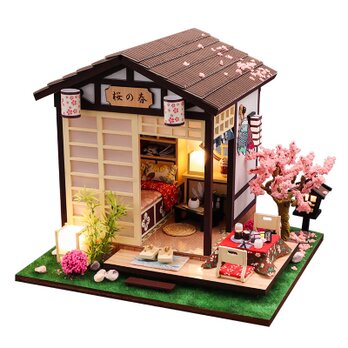 「花見を楽しむ桜小屋」ミニチュア ドールハウス ★完成品★の画像