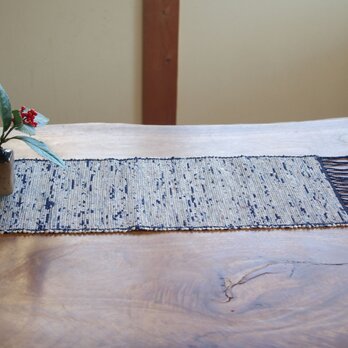 花の面影・裂き織りテーブルセンター　シルク100％　和、ナチュラル、古カフェ風インテリアに　アートとしてもの画像