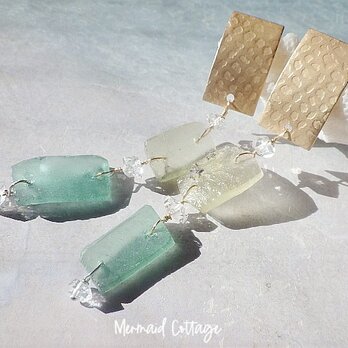 Roman-Glass & Herkimer Rectangle Earrings ☆ローマングラス☆チタンの画像