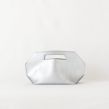 レザーバッグ 【8va clutch】 一枚革 総手縫　シルバー x ブラックの画像