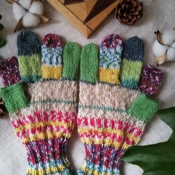 【再々版】春色手袋〜オパール毛糸のスマホ対応5本指手袋の画像