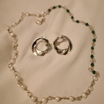 ネックレス Green onyx & pearl necklaceの画像