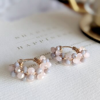 SPRING ❀ Grey ＆ Pink crystal flower hoop ピアスorイヤリングの画像