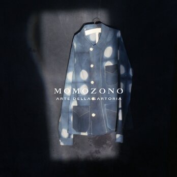 絞り染めブルー水玉ライトコットン、ダブルブレストフレンチワークジャケット MZ originalの画像