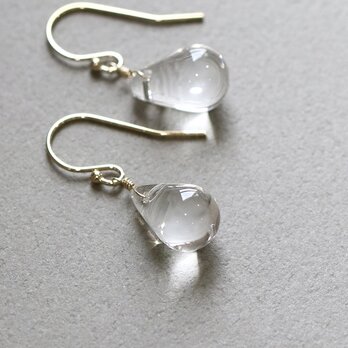 14Kgf 水晶ドロップ 一粒ピアス／イヤリング｜天然石クリスタル｜朝露のしずく — Morning dew —