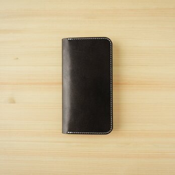 牛革 iPhone13 カバー  ヌメ革  レザーケース  手帳型 ブラックカラーの画像
