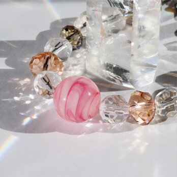 ブレスレット とんぼ玉 ガラス ビーズ 大阪 工芸 お土産 スワロフスキー アジャスター パーツ ピンクの画像