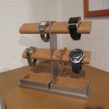 腕時計スタンド　腕時計スタンド おしゃれ　　ウオッチスタンド　トレイ付き4本掛け腕時計ディスプレイスタンド 　受注販売 　の画像