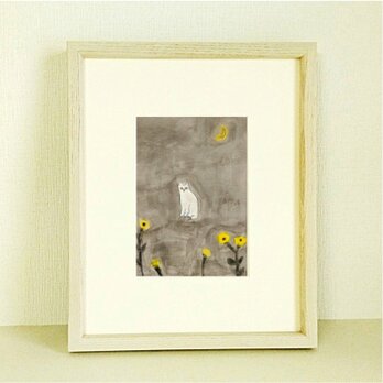 猫の絵｜原画「月明かり」※木製額縁入り（インチサイズ）の画像