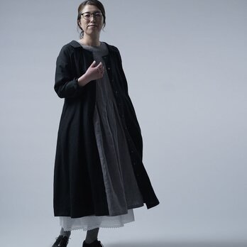 【wafu】Linen Dress スクウェアネックドレス / 黒色 a055d-bck1の画像