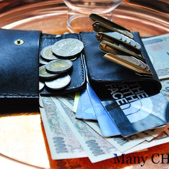 イタリアンレザー・革新のプエブロ・2つ折りコインキャッチャー財布（改）（ネイビー）の画像