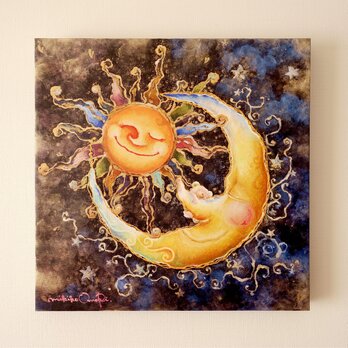 アートキャンバスパネル(手彩色）・the sun and the moonの画像