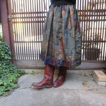 着物リメイク☆凝った織りの大島紬裾切り替えスカート75㎝の画像