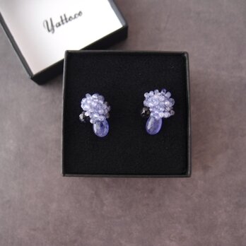 【天然石刺繍／ピアス】Tanzanite × Iolite Earringsの画像
