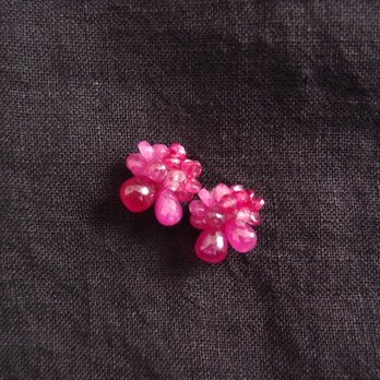 【天然石刺繍／ピアス】Ruby × Pink Sapphire Earringsの画像