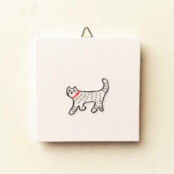 刺繍ファブリックパネル「歩く猫」 アートパネル　猫　の画像