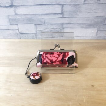 （本革）ピッグスキンスエード/がま口印鑑ケース*バラ（ピンク）