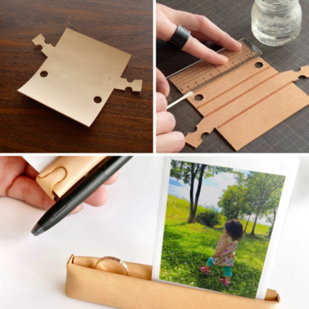手作りキット│クリップスタンド│メモ 指輪 ペン 写真│ヌメ革 カット済 道具不要 器用じゃなくても作れますの画像