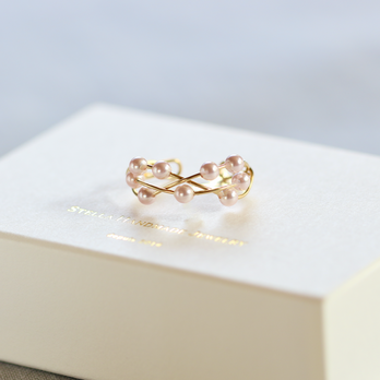 Size:L Ring/Ear cuff ２way 14kgf  Swarovski Pearl Twist Ring 桜色の画像