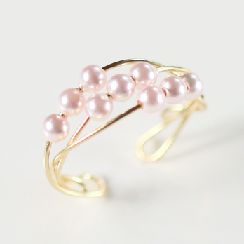 Size:S Ring/Ear cuff 2way 14kgf Swarovski Pearl Three Strands 桜色の画像