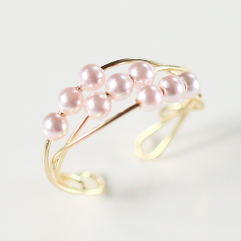 Size:L Ring/Ear cuff 2way 14kgf Swarovski Pearl Three Strands 桜色の画像