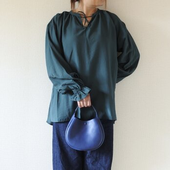 ワンハンドルミニトート【holly】ネイビーブルー 総手縫いの画像