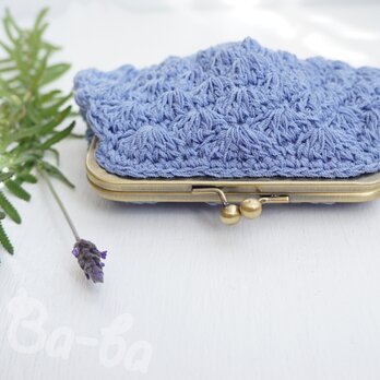 ばあば作♪松編みのさらに大きめがまぐちポーチ（blu viola・C1545）の画像