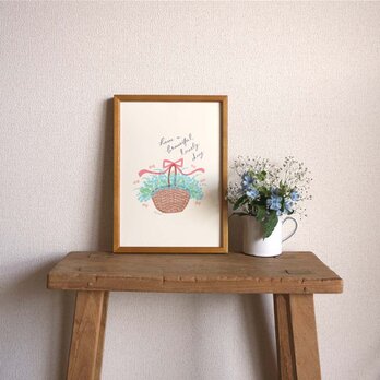 「ワスレナグサの花かご」A4ポスターの画像