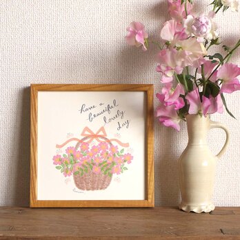 「野バラの花かご」20cm角ポスター（文字入り／なし）の画像