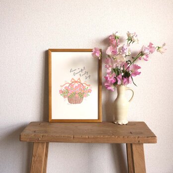 「野バラの花かご」A4ポスターの画像